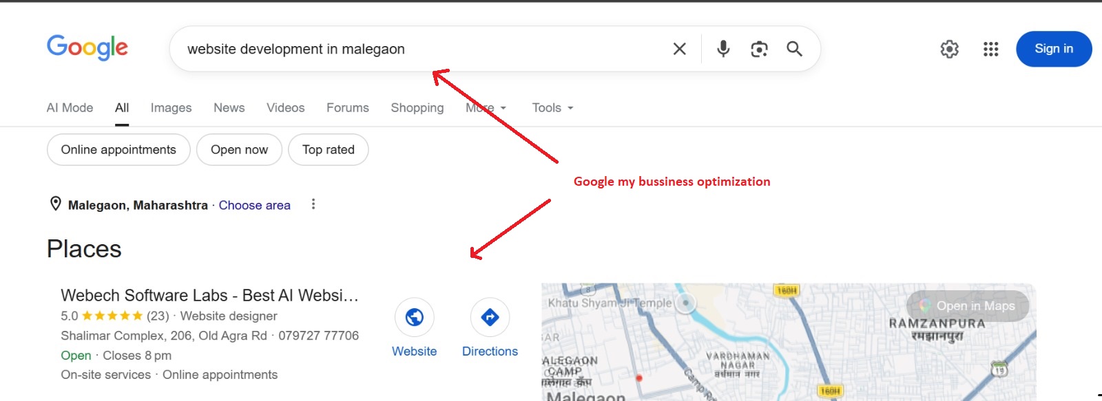 Website development Malegaon ranking - Top 3 position